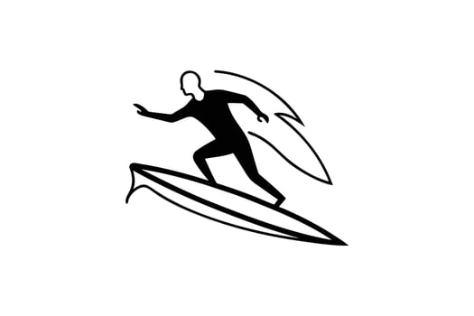 Dynamic Surfer Riding a Wave Bold Black and White Silhouette Illustration with Stylized Water Depiction and Clean Lines for Modern Design Applications silhouette vector