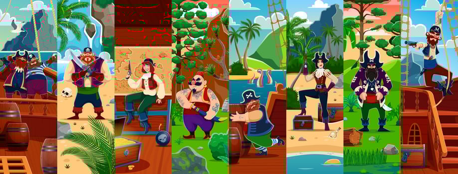Colorful pirates on a ship vector