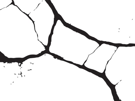 Abstract black ink cracks and fissures pattern silhouette isolated on transparent background vector