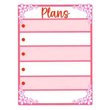 Pink planner template with dot points, lines and pink flowers png