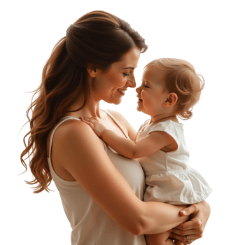 Mother holding baby child in tender caring family moment png