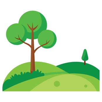 Cartoon Landscape with Trees and Green Hills in a Simple Flat Style vector