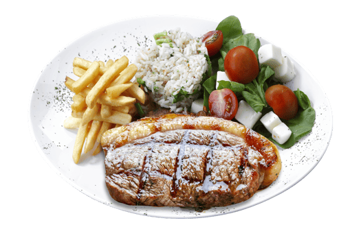 Beef steak with picanha potatoes and rice, salad png