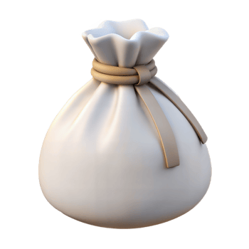 Cartoon Style 3D White Money Pouch with Matte Finish and String Tie png
