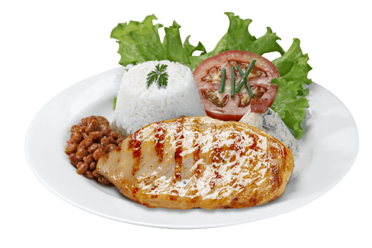 Grilled chicken breast, rice, salad, French fries, letuce png
