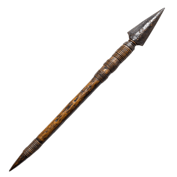 Antique Zulu Assegai Spear with Weathered Iron Tips and Rustic Wood Shaft Isolated on Transparent Background png