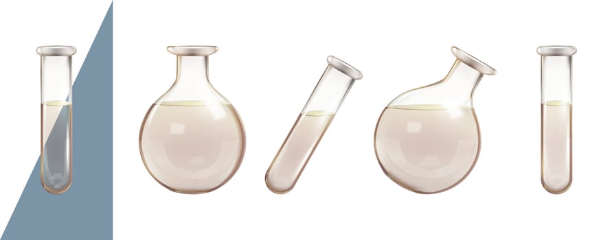 Laboratory glassware with liquids in flasks vector
