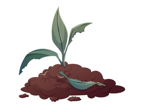 Cartoon illustration of damaged plant with green leaves growing from soil, isolated concept for plant disease, poor care, gardening problems, or environmental issues. vector