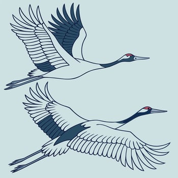 Elegant illustration of two red crowned cranes in flight, showcasing the beauty of traditional Asian bird art vector