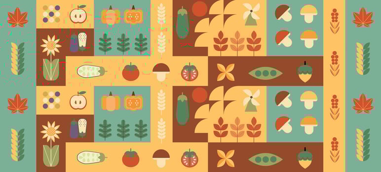 Autumn vegetables and leaves graphic pattern vector