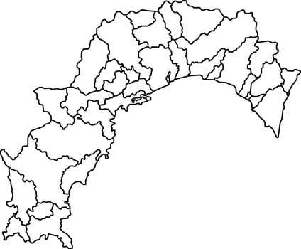 Map of Kochi Prefecture Japan with Cities and Borders vector