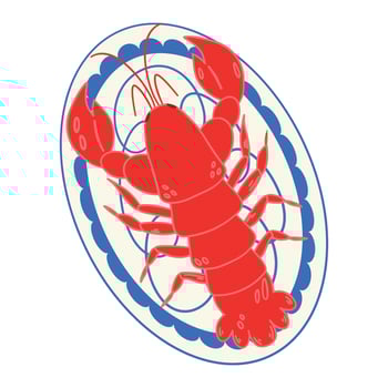 Lobster on plate. Seafood illustration. vector