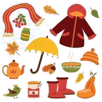 Autumn themed cozy essentials illustration vector