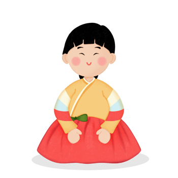 A cartoon girl in a traditional korean dress hanbok png