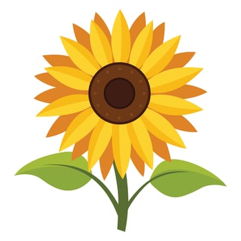 Bright Yellow Sunflower Illustration with Green Leaves on a White Background vector