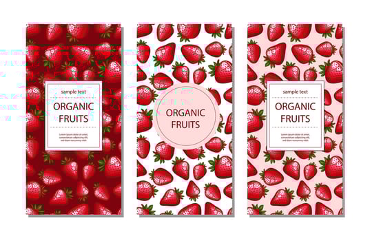 Organic fruits packaging with strawberries vector