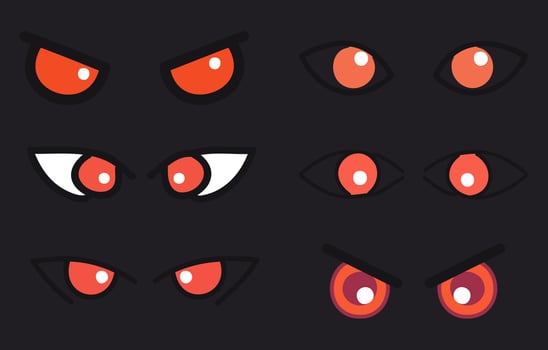 Scary Red Eyes Illustration on Dark Black Background vector
