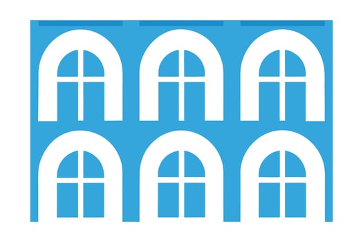 Blue Architectural Pattern Featuring Six Arched Windows with Cross Details architecture vector