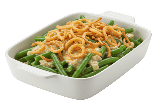 A dish of green beans and onion rings png