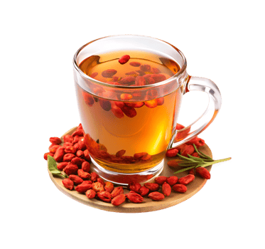 Goji Berry Tea in Glass Cup on Transparent Background png