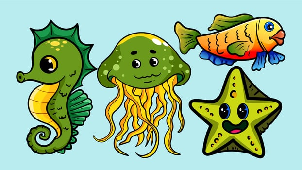 Cartoon sea animals illustration vector