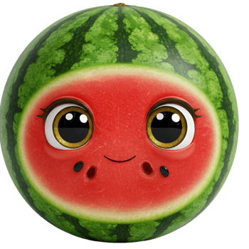 Cute watermelon character with kawaii style and happy expression png
