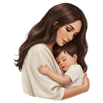 Woman holding young child in loving maternal embrace moment png