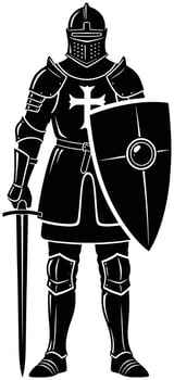 Templar Knight Silhouette with Sword and Shield - Medieval Crusader vector