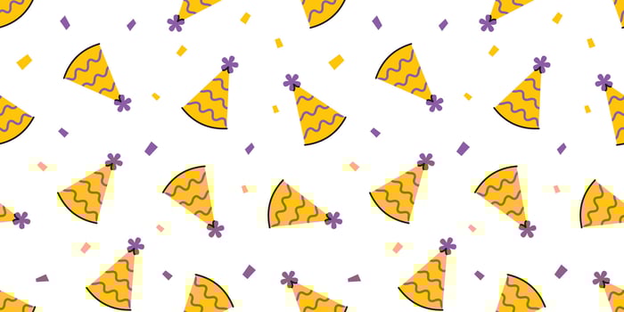 cartoon seamless pattern with birthday caps. Playful design for holiday use. Party hat pattern suitable for wrapping paper, fabric or decorative background. vector