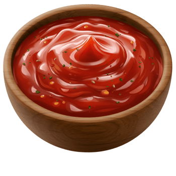 Red sauce in white bowl with smooth creamy texture png