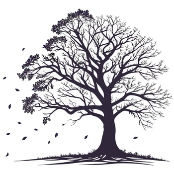 Majestic Silhouette of a Leafless Tree in Autumn Wind, Evoking Melancholy and Serenity - Professional digital artwork with vibrant colors and detailed composition vector