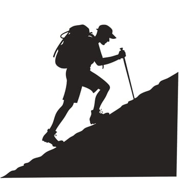 Determined Hiker Ascending Steep Mountain Trail Silhouette of a Lone Adventurer Conquering a Challenging Climb vector