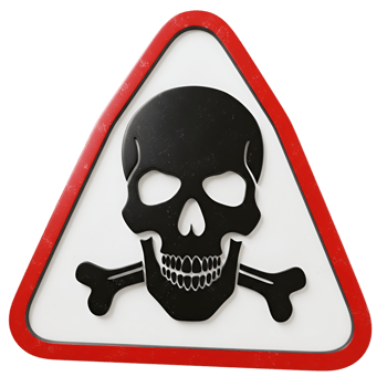 Red triangular warning sign with black skull and crossbones png