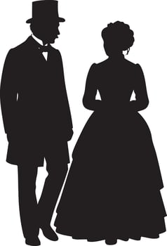 Timeless Antique Couple Silhouette - Elegant Black and White Design for Romance, History and Classic Style vector