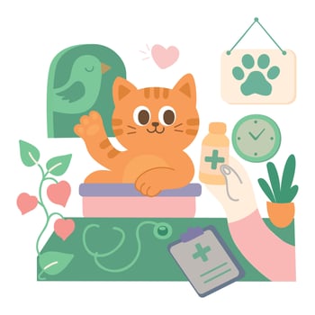 A funny cat is sitting in a basin of medicine. vector