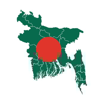 Bangladesh Country Map with Red Circle National Emblem Flat Illustration vector