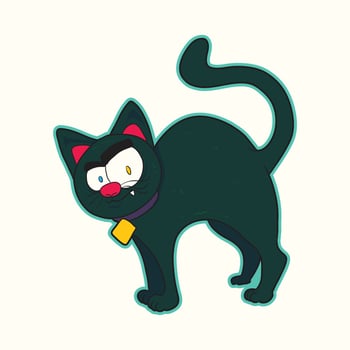 Cute cartoon black cat with funny and spooky expression perfect for Halloween design decorations party invitations stickers posters art print and cheerful seasonal projects vector