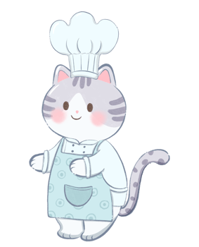 cat in a chef's uniform, cartoon cat illustration, flat decorative cat drawing clipart png