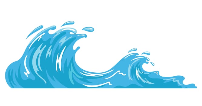 Large sea waves with intricate curves and sparks, dynamic sea wave vector