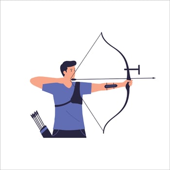 Archer in stance with bow and arrow art, Focused archer drawing back bowstring in illustration vector