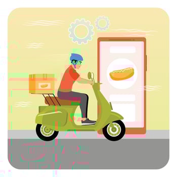 Rider on scooter delivering food vector