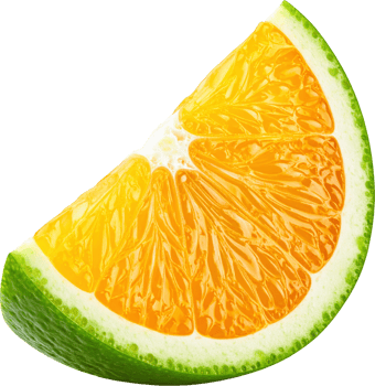 Juicy orange citrus segment vibrant yellow flesh green rind png