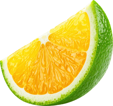 Close up of a juicy orange citrus fruit slice Bright yellow segments and green rind png