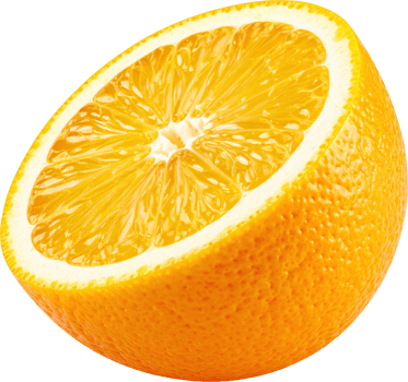 Half of a juicy orange vibrant yellow segments textured peel png