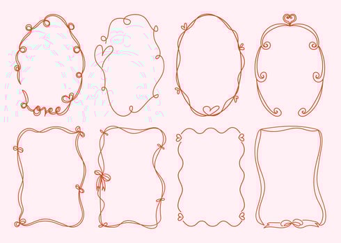 Set of simple and whimsical hand drawn border and frames illustrations for Valentine's Day, weddind,invitation, card,cover, banner, poster and more vector