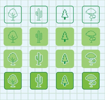 Green trees icons set vector