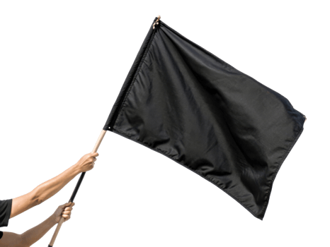 Person holds black flag high, symbolizing various meanings such as protest or surrender, evoking strong emotions and messages png