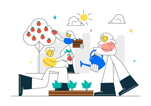 People gardening under sunlight vector