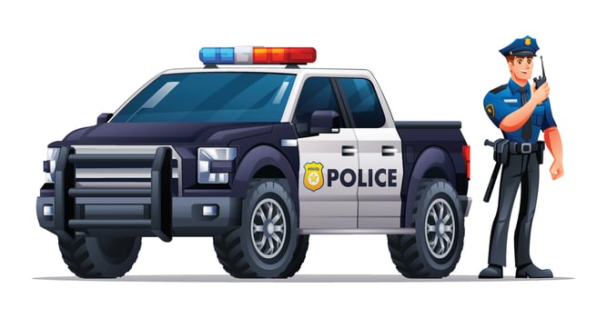 Cartoon police officer with patrol truck vector