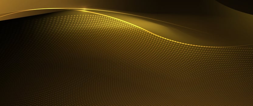 Illustration element with abstract wave line, motion pattern and particle dot on dark gold background. Modern futuristic design for background. Digital datum, high tech, technology concept vector